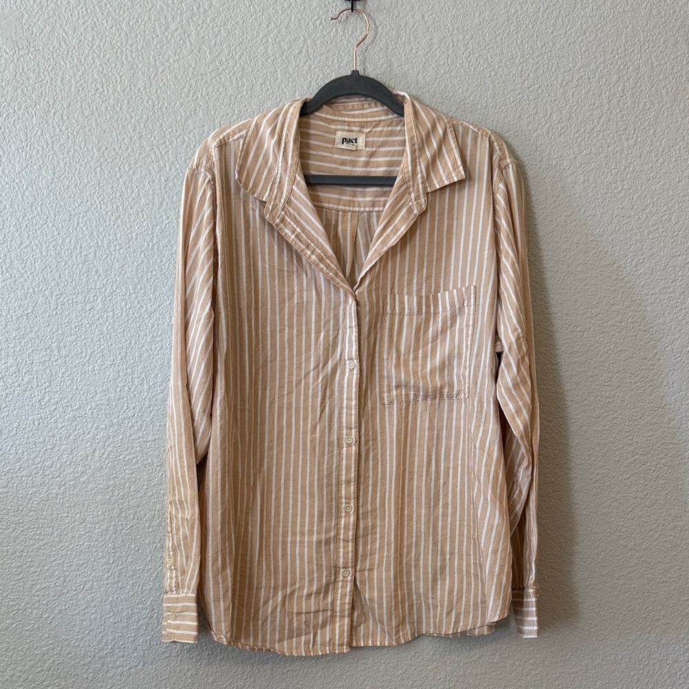 Pact Beige and White Striped Shirt